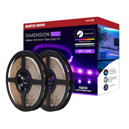Nuvo Dimension Pro Tape Light Strip - 64 ft. RGB + Tunable White - J-Box - Starfish IOT - IR Remote 64/135